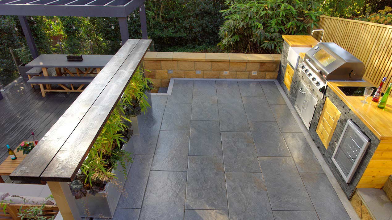 Outdoor Kitchen & Bar - Dolomite Dark Paving