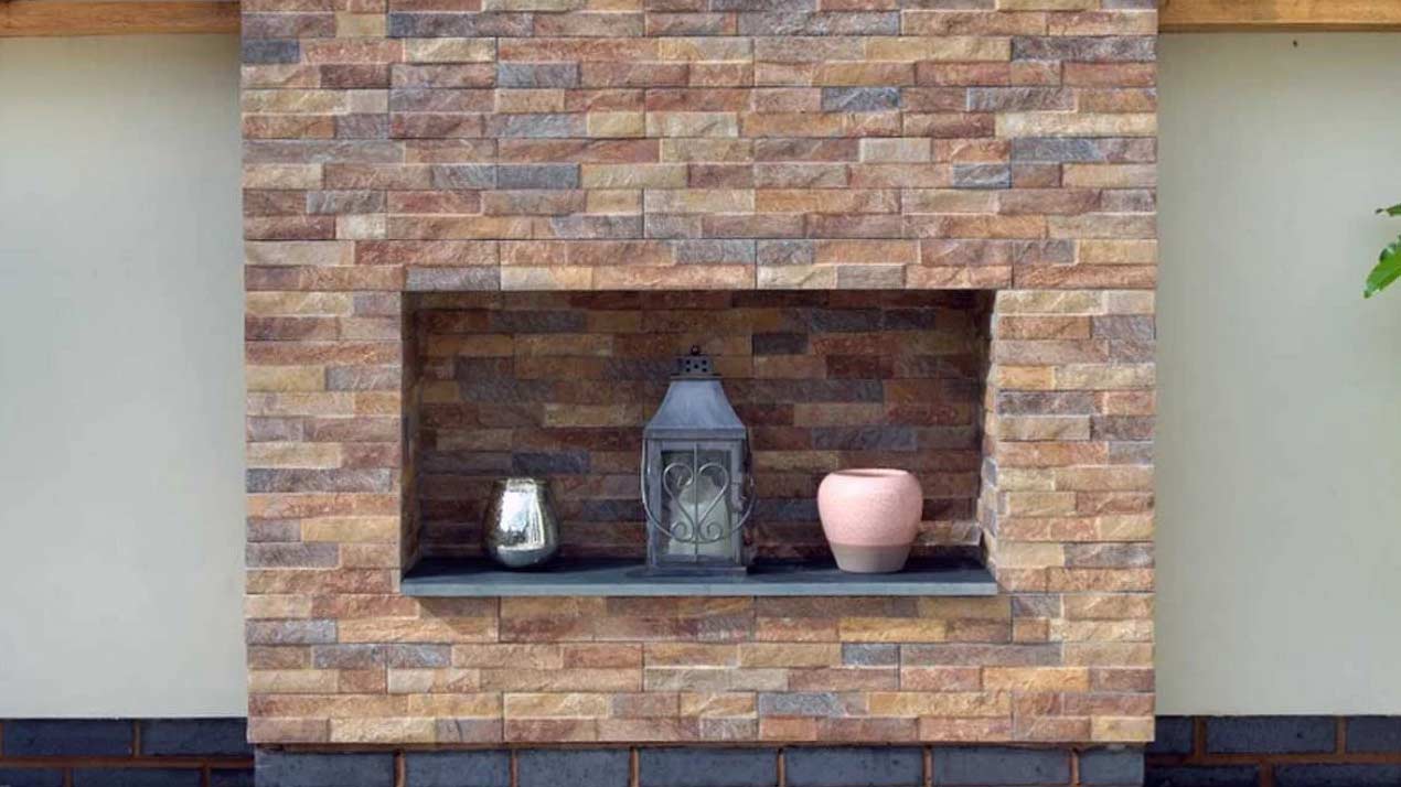 Rust Rock Stack Cladding Fireplace