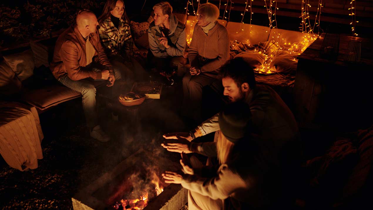 Friends around a fire pit