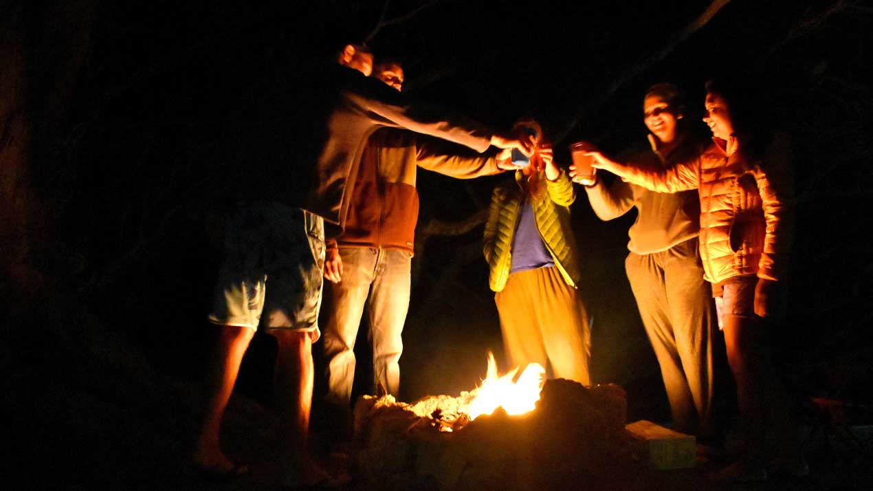 Friends around a fire