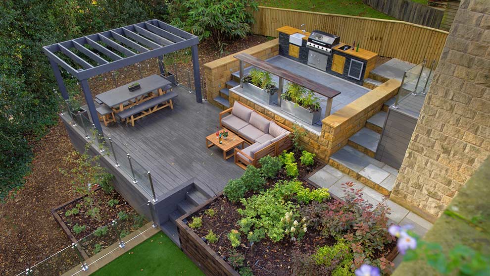 Outdoor Kitchen, Dining & Seating Area - Dolomite Dark Paving