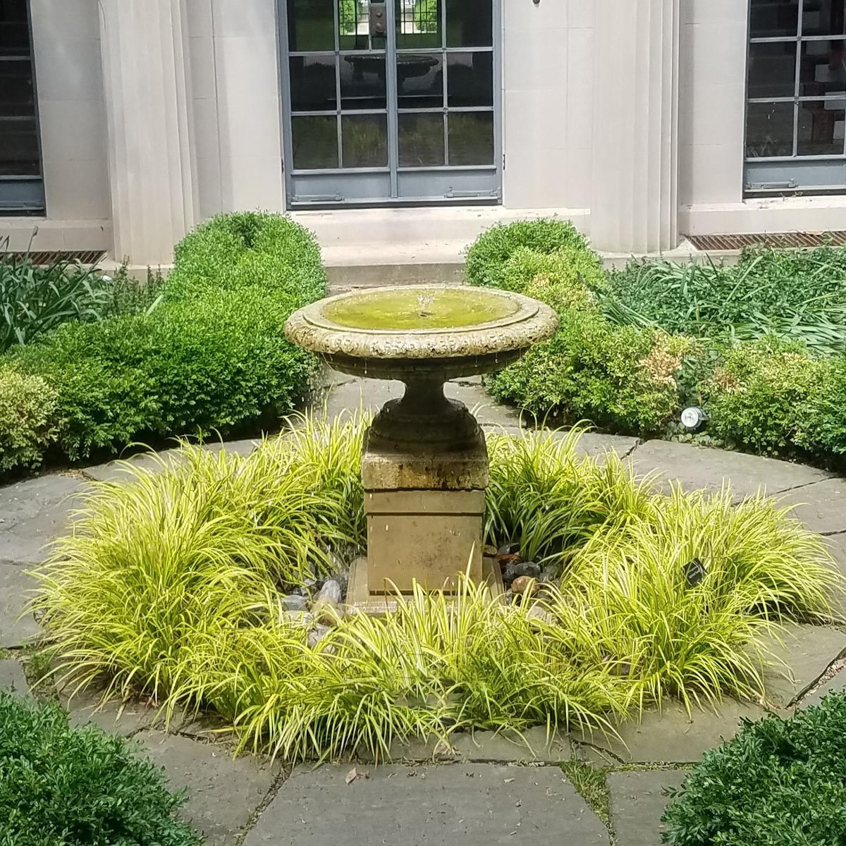 Birdbath in ornamental garden