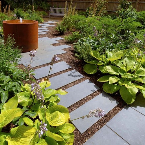 Modern grey paving slab garden path