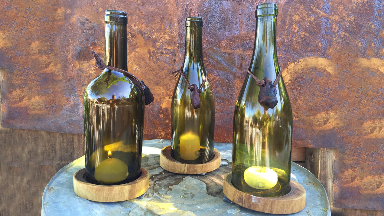 upcycled wine bottle candles