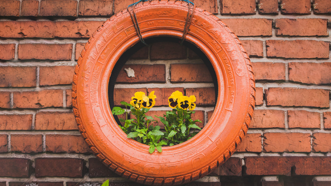 Wall tyre planter