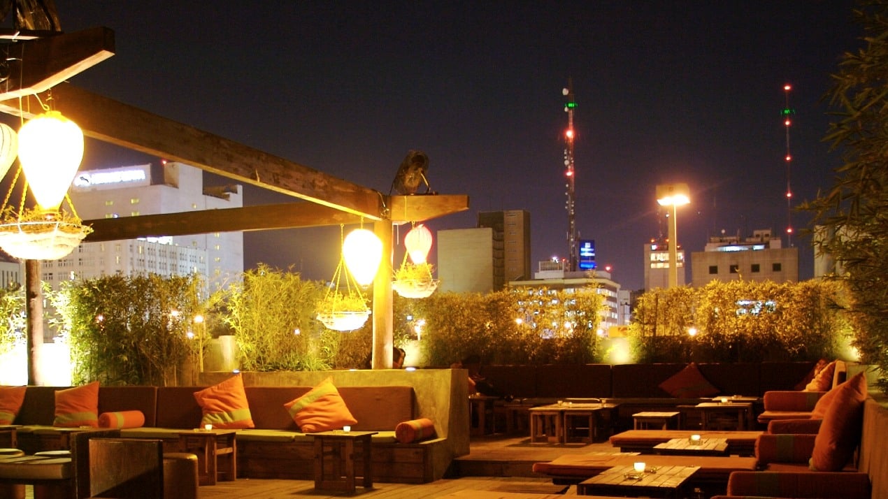 Roof top garden at night