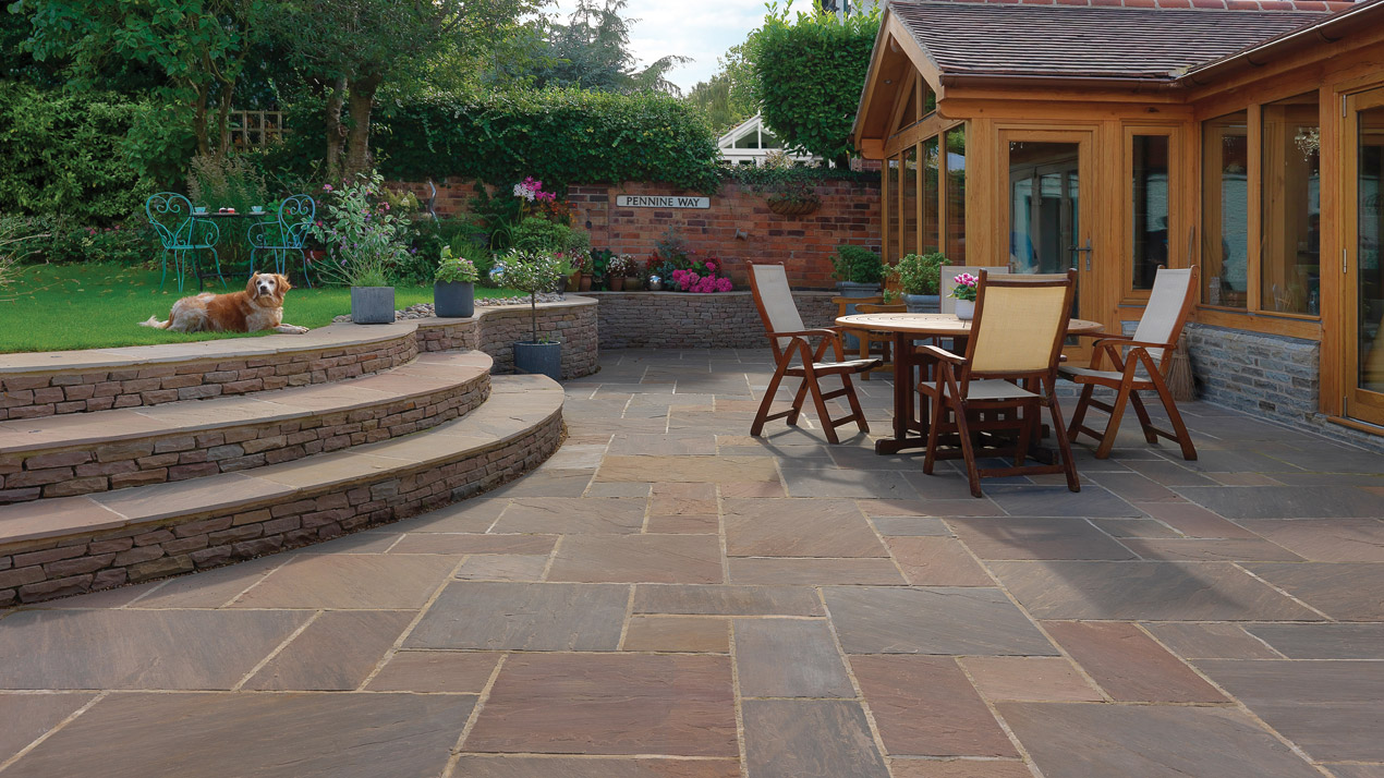 Mixed Size Indian Sandstone Paving & Steps in Raj Blend