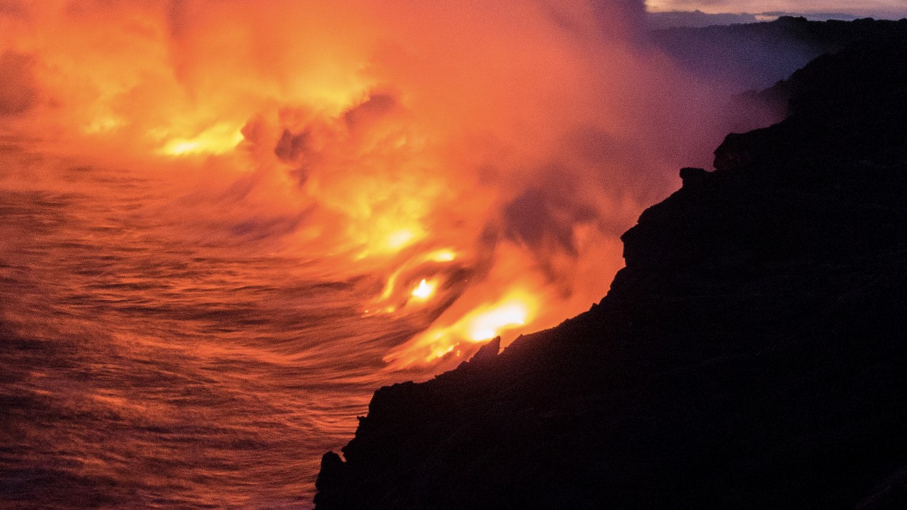 lava flowing into the sea