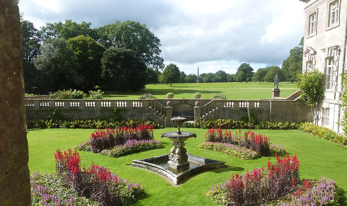 View of the small formal garden at Stourhead House, Wiltshire